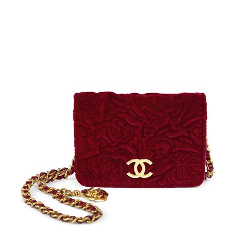 Chanel Fuchsia Camellia Embossed Velvet Mini Flap Gold 